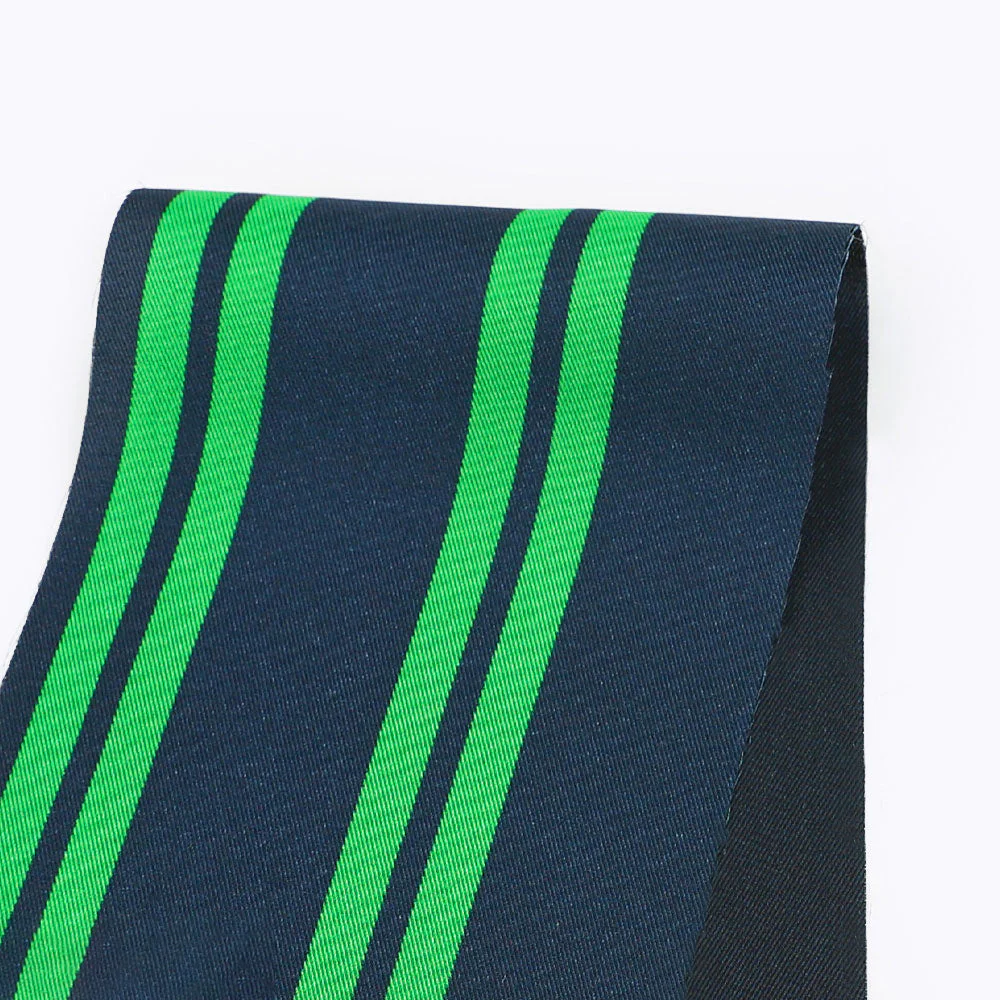 Twin Stripe Poly Twill - Ink/Emerald