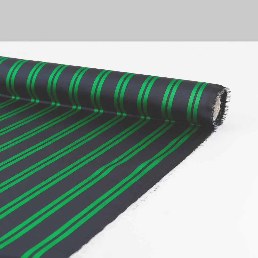 Twin Stripe Poly Twill - Ink/Emerald - Image 3