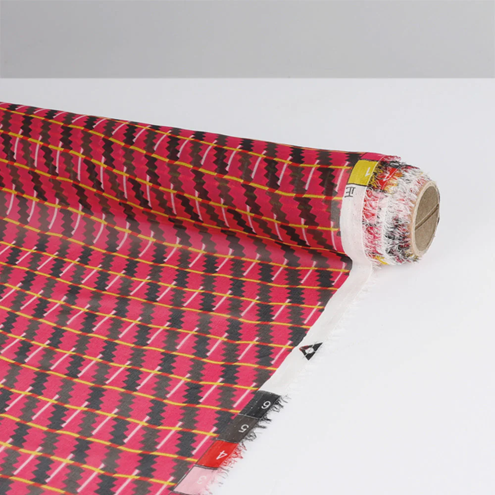 Zig Zag Stripe Silk Georgette - Hot Pink - Image 3